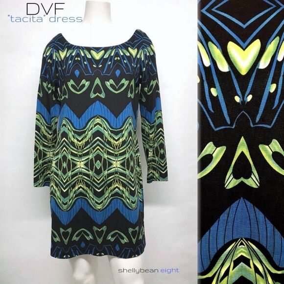 DVF TACITA Silk Jersey Dress MOD HEART Print 6 S - Picture 1 of 8